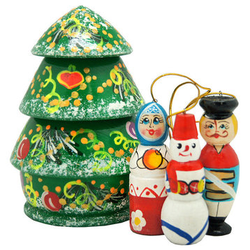 Russian Christmas Tree Doll With 3 Ornament