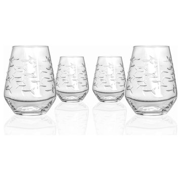 School of Fish Stemless Wine Glass 18 Oz., Set of 4 Wine Glasses