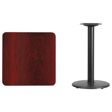 24" Square Mahogany Laminate Table Top With 18" Round Table Base