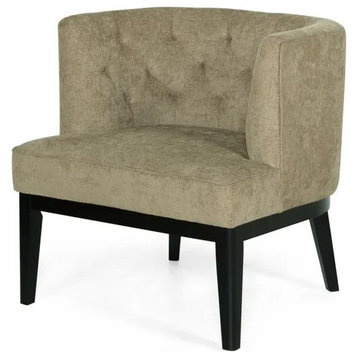 Contemporary Accent Chair, Padded Seat and Diamond Tufted Curved Back, Dark Beige