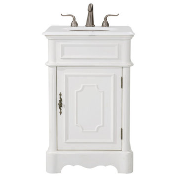 21" Single Bathroom Vanity, Antique White With Ivory White Engineered Marble