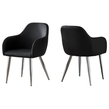 Monarch Faux Leather Upholstered Dining Chair in Black (Set of 2)