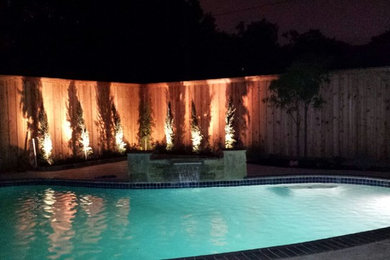 Example of a mid-sized classic backyard concrete and kidney-shaped natural pool fountain design in Dallas