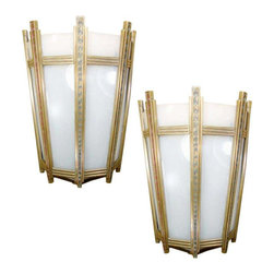 Art Deco Bronze and Glass "Federal" Wall Sconce, Pair - Wall Sconces