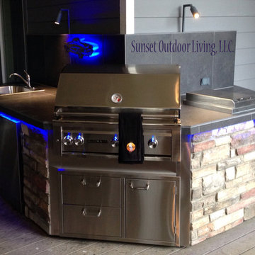 Outdoor Kitchen with LED lighting and custom metal artwork