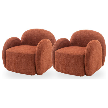 SEYNAR Modern Glam Boucle Upholstered Swivel Accent Armchair Set of 2, Orange