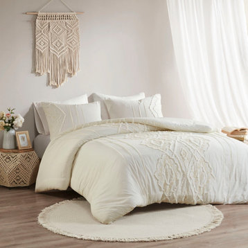 Madison Park Margot Geo Chenille 3-Piece Comforter/Duvet Cover Mini Set, Ivory