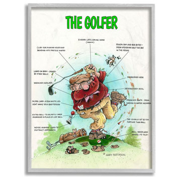 Stupell Industries The Golfer Funny Golf Cartoon Sports Design, 11"x14", Gray