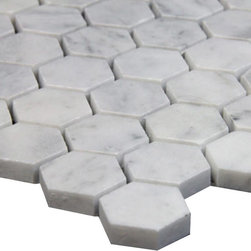 Carrara Marble Italian White Bianco Carrera 1" Hexagon Mosaic Tile Polished - Home Accessories & Decor