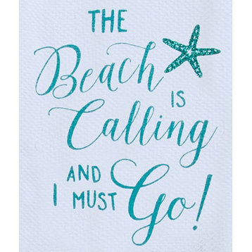 The Beach is Calling and I Must Go Sparkle Glitter Kitchen Flour Sack Towel