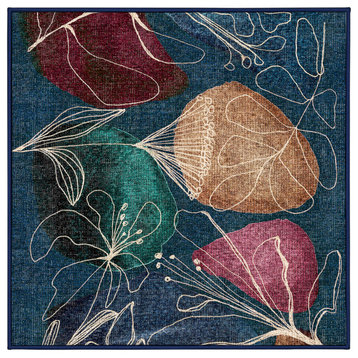 Washable Ink Blot Herbal Brew Area Rug, Square 4'