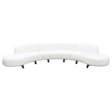 3 Piece Modular Curved Armless Sofa, 2 Chaises, Faux White Shearling