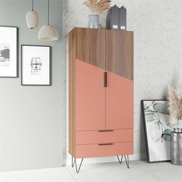Manhattan Comfort Beekman 6 Shelves Engineered Wood Tall Cabinet in Brown/Pink