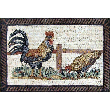 Mosaic Kitchen Backsplash- Lordly Rooster, 24"x35"