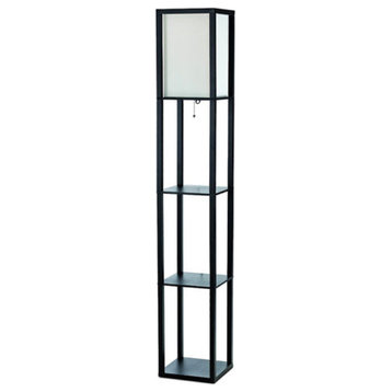 Simple Designs Floor Lamp Etagere Organizer Storage Shelf With Linen Shade Black