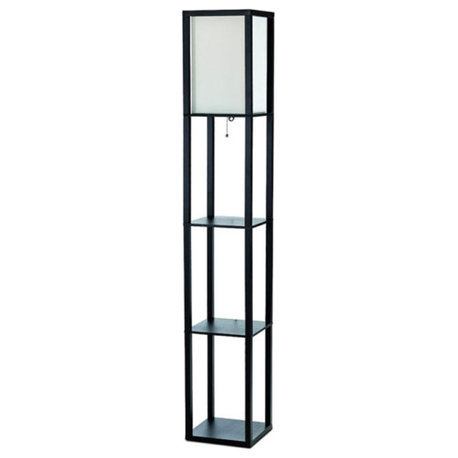 Simple Designs Floor Lamp Etagere Organizer Storage Shelf With Linen Shade Black