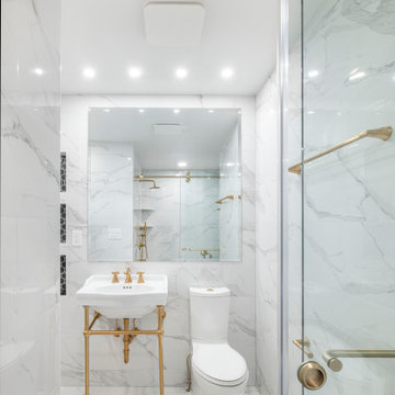 Transitional Primary Bathroom Project With Art Deco Accents