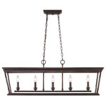 Golden Lighting - Davenport 5-Light Linear Pendant, Etruscan Bronze - Golden Lighting's Davenport collection is an updated, traditional style that features a series of large, traditional, classic box lanterns. The open-cage design is accented by a simple, decorative, rope braid detail and the exposed steel candles and candelabra bulbs create a stunning effect. The hand-painted Etruscan Bronze finish is multi-layer and has faint gold highlights. This 5 light linear pendant illuminates a kitchen bar, dining table, or similar area without interfering with activity at the surface.