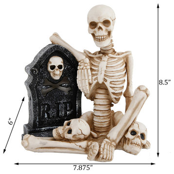 Skeleton & Tombstone W/ Color Changing Led Lights, Ployresin Ft-2638E