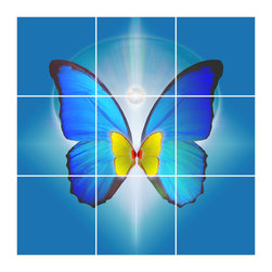 Light Crucifix Butterfly - 12.75" x 12.75"  - Tile Mural - Tile Murals