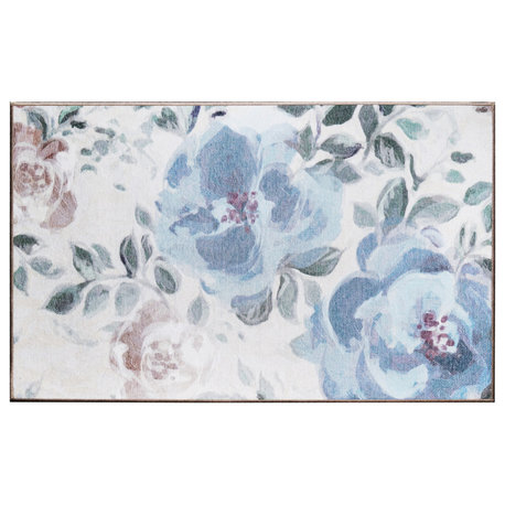 My Magic Carpet Washable Rug Sasha Floral Cream Blue, 3' X 5'