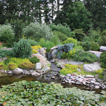 Japanese garden: Second pond with a waterfall and garden.