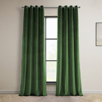 Heritage Plush Velvet Grommet Curtain Single Panel, Eden Green, 50w X 84l