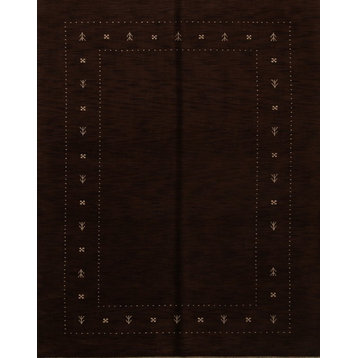Gabbeh Contemporary Hand-Knotted Indian Oriental Area Rug, Brown, 9'11"x6'8"