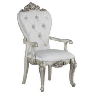 Set of 2, Accent Chair, Cabriole Legs, Crystal Button Tufted Back, Antique White