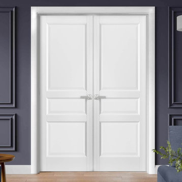 French Double Panel Solid Doors & Hardware | Lucia 31 Matte White, 72" X 80"