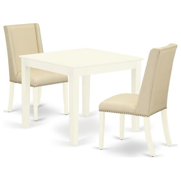 3-Piece Kitchen Set, Table, 2 Chairs, Cream Chairs Seat-Rubber Wood Legs, White