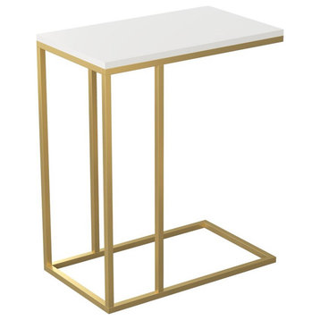 Pemberly Row 19"L C-Shape Gold Metal Legs Accent Table in White