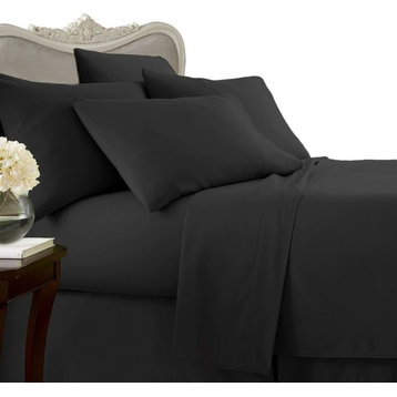 1000 Thread Count Egyptian Cotton Solid Bed Sheet Set, Black, Olympic Queen