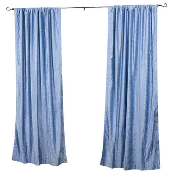 Lined-Light Blue Rod Pocket  Velvet Curtain / Drape  - 60W x 63L - Piece
