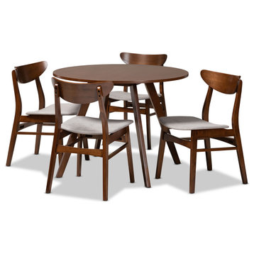 Philip MidCentury Light Grey Upholster and Walnut Brown Wood 5-Piece Dining Set