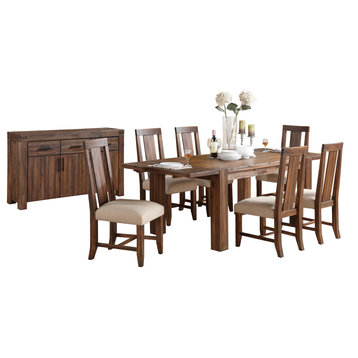 Millstone 8PC Rectangle Table, 6 Wood Chair & Sideboard Dining Set Brown