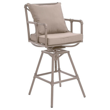 GDF Studio Tallahassee Pipe Outdoor Adjustable Barstool, Gray and Brass