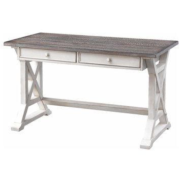 Rustic Desk, X-Square Accented Legs With Pine Top & Drawers, Bar Harbor Cream