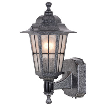 York Motion Sensor Dusk to Dawn Wall Light With Clear Glass, Textured Pewter