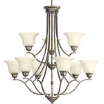 Progress Lighting - Progress Lighting 9-100W Medium Chandelier, Pebbles - The spirit of craftsmanship prevails with subtle forms. Light umber etched glass shades highlight galvanized metal construction. New pebbles finish offers refreshed look for interior areas.