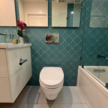 Spaciousness Achieved w/Wall-Mounted Toilet & Vanity