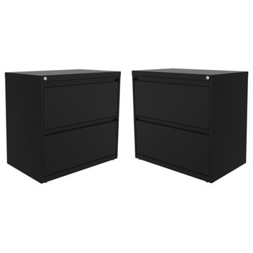 Home Square 2 Drawer Metal Lateral 101 Filing Cabinet Set in Black (Set of 2)