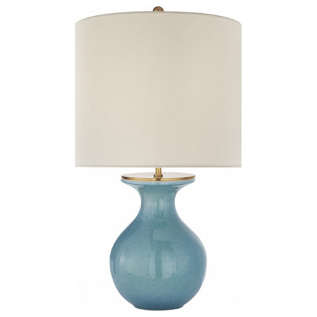 Albie Desk Lamp, 1-Light, Sandy Turquoise, Cream Linen Shade, 25.25"H