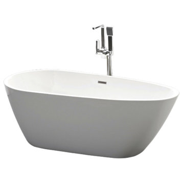 Freestanding Acrylic Bathtub, White/Polished Chrome, 59"
