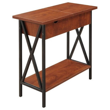 Pemberly Row Transitional Wood Electric Flip Top Table in Cherry
