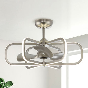 Satin Nickel Integrated LED Ceiling Fan with Light Kit and Remote, 6-Light
