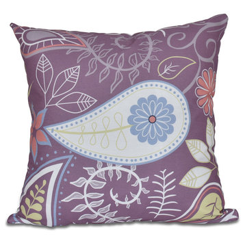 Paisley Floral , Floral Print Outdoor Pillow, Purple, 20"x20"