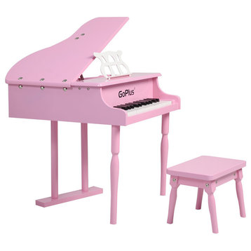 Costway Childs 30 key Toy Grand Baby Piano w/ Kids Bench Wood Pink New