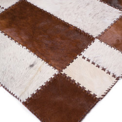 Modern Handmade Cowhide Patchwork Hallway & Stair Runner, Brown White, 6'2"x3'0" - Hall And Stair Runners
