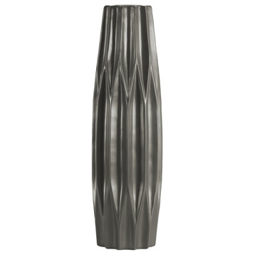Urban Trends Ceramic Patterned Bellied Round Vase With Taupe Finish